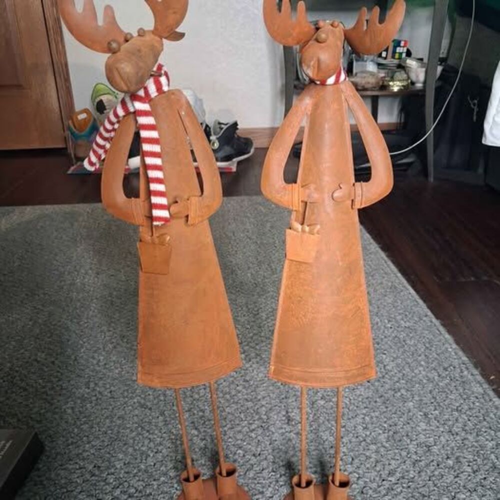 Rustic Metal Moose Decor Pair with Scarves